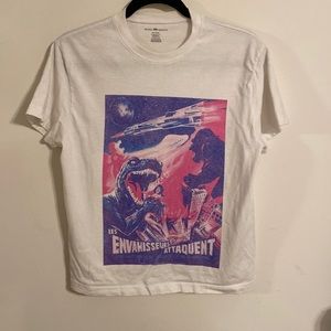 White T-Shirt with pink and purple comic book design